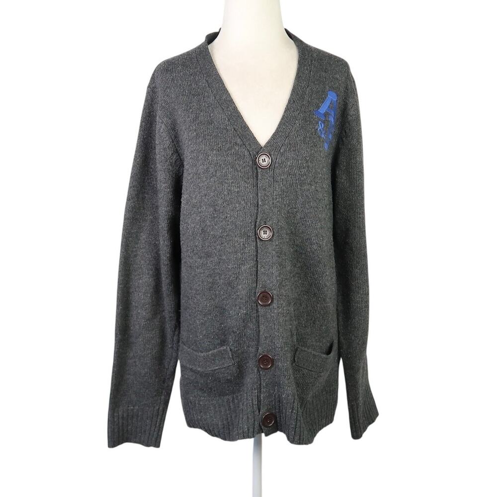 Abercrombie & Fitch Muscle Fit Charcoal Grey Cotton Knit Cardigan Sweater Mens M